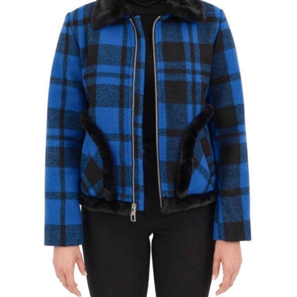 Cyn & Luca Women's Plaid Bomber Jacket With Faux Fur Trim